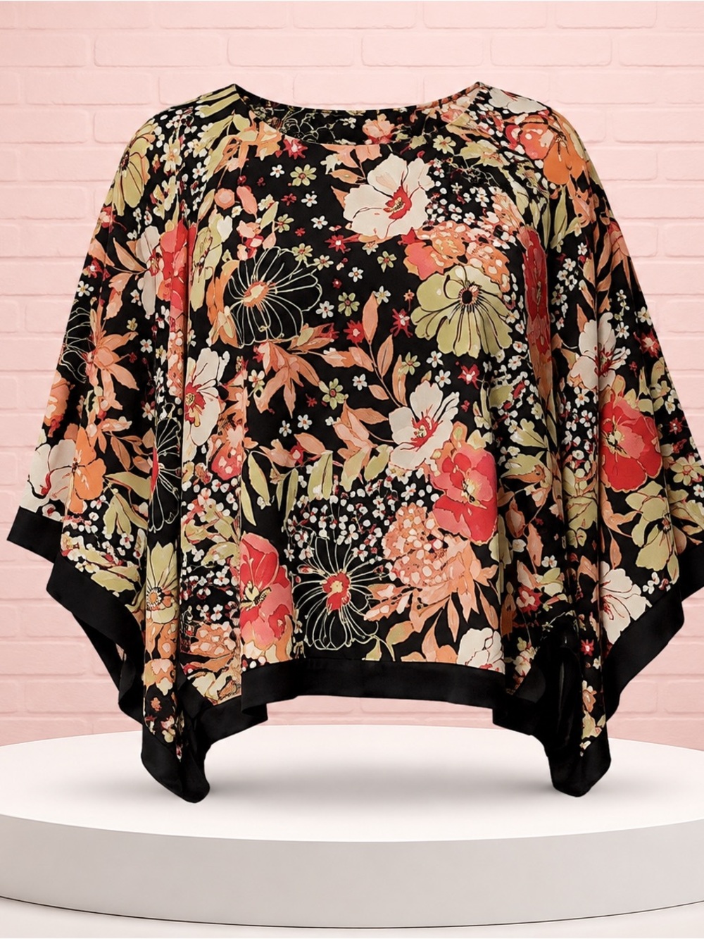 Lane Bryant Plus Size 18W Floral Kimono Sleeve Blouse Black Boho